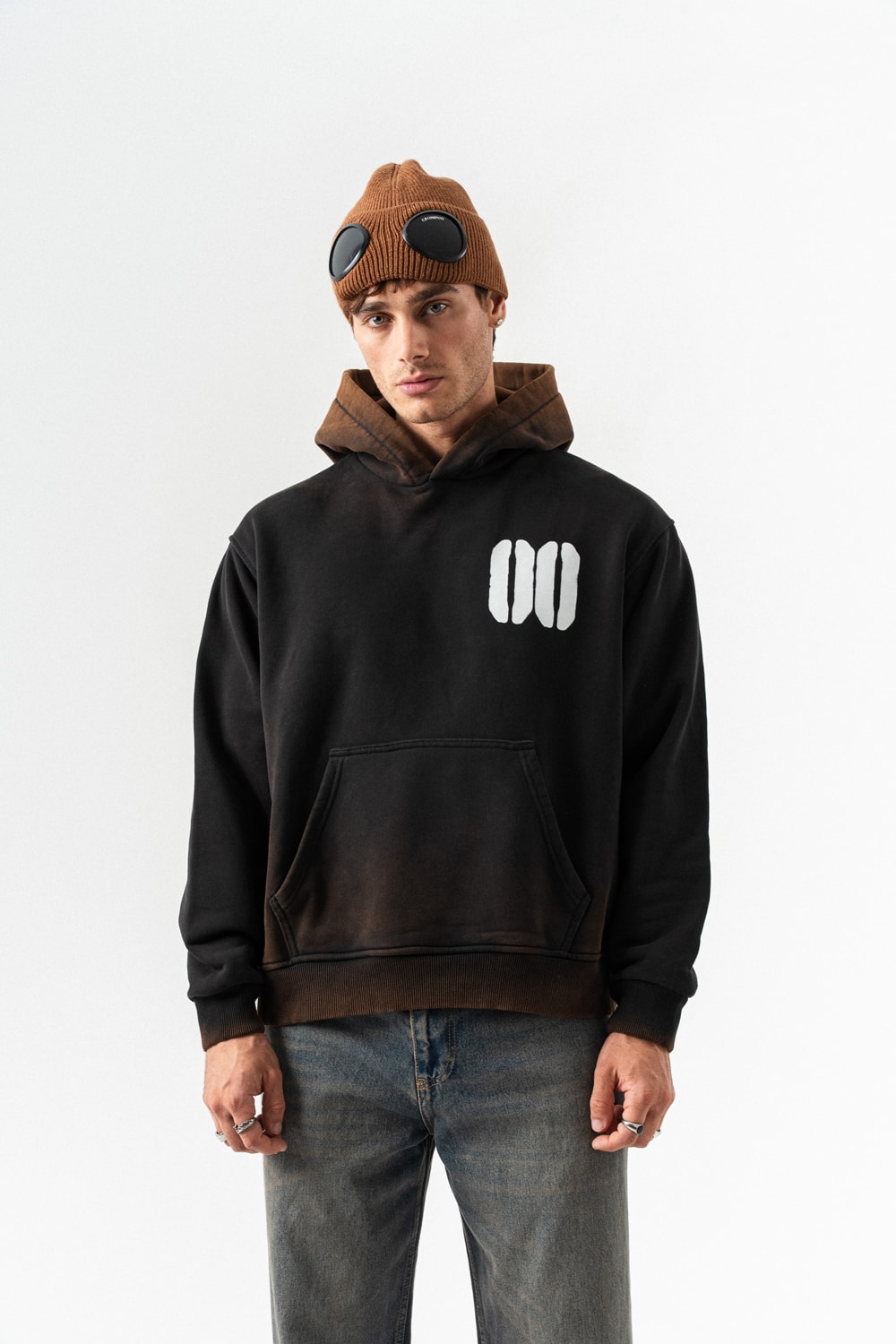 00 Style Yıkamalı Sırt Baskı Sweatshirt Hoodie