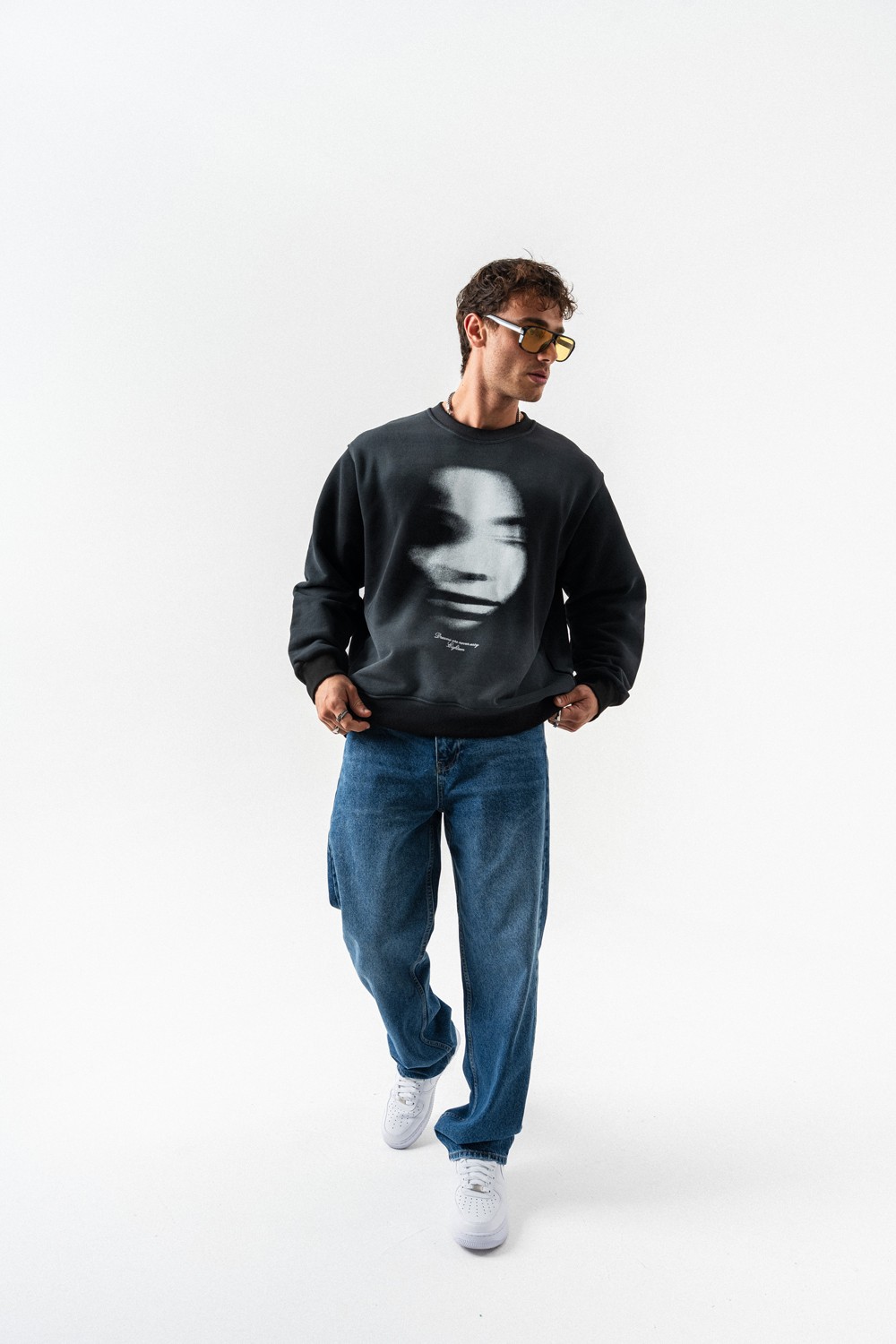 Foggy Yıkamalı Bisiklet Yaka Sweatshirt