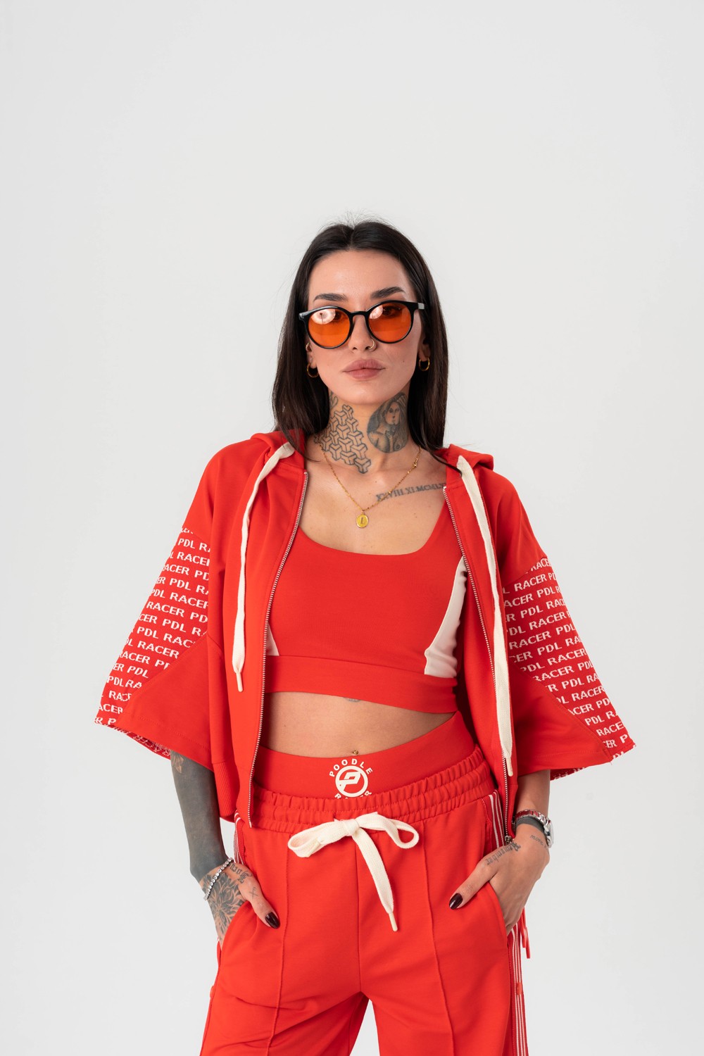 Racer Crop ve Kapüşonlu T-shirt Bir Arada 2'li Set