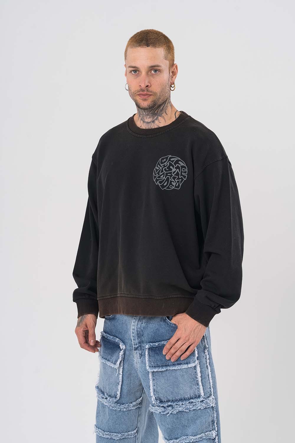 Sword Yıkamalı Bisiklet Yaka Sweatshirt