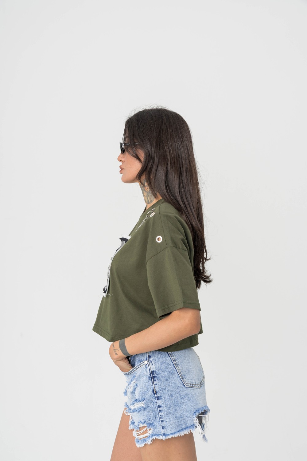 Rock Chain Zincir Detaylı Crop T-shirt