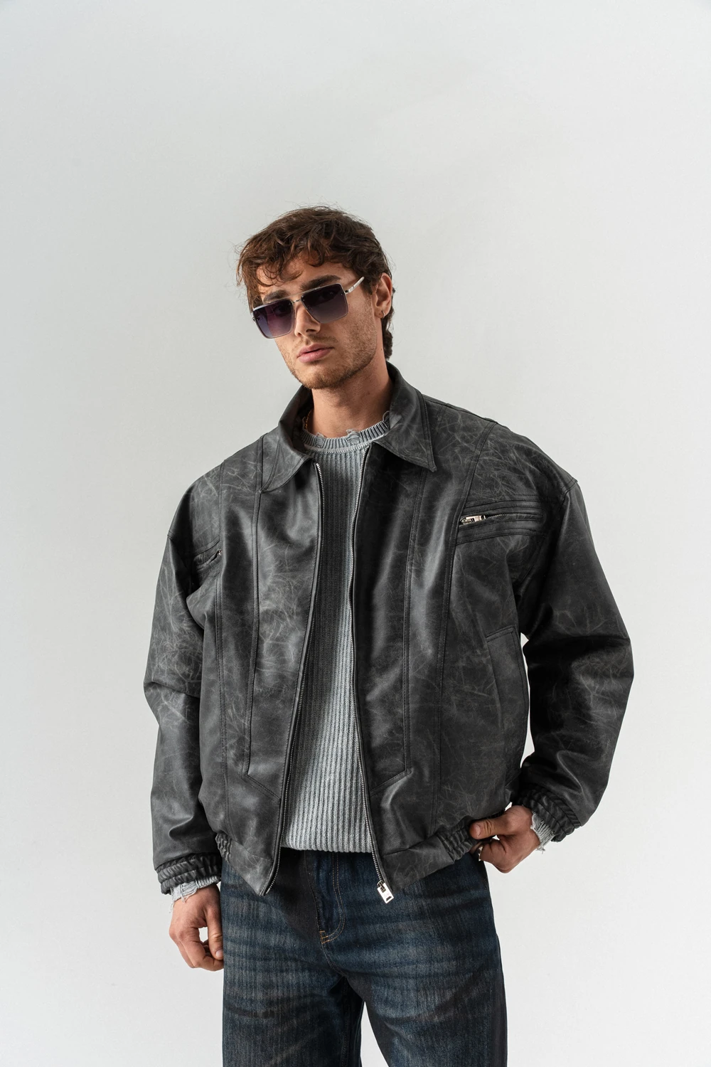 Blendcore Fermuar ve Cep Detaylı Deri Mont