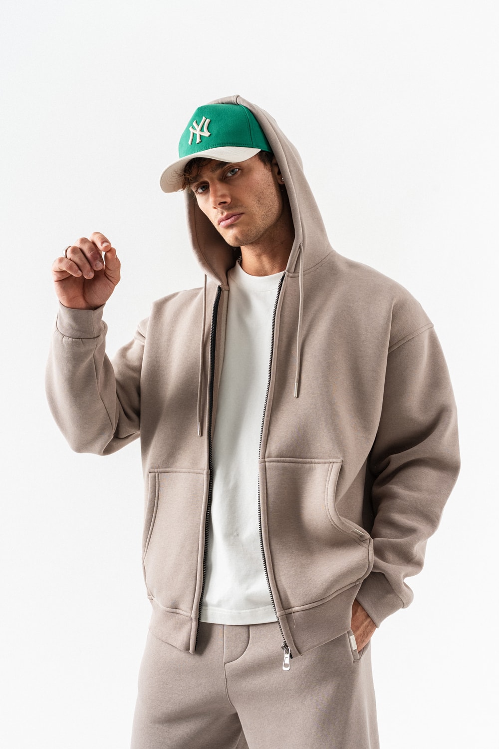 Brickstorm Fermuarlı Hoodie ve Baggy Eşofman Takımı - Vizon