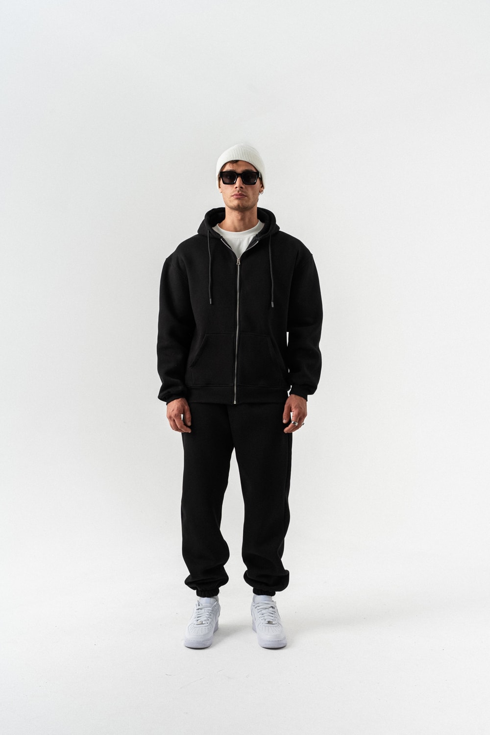 Fynor Fermuarlı Sweatshirt Hoodie ve Jogger Eşofman Takımı - Siyah