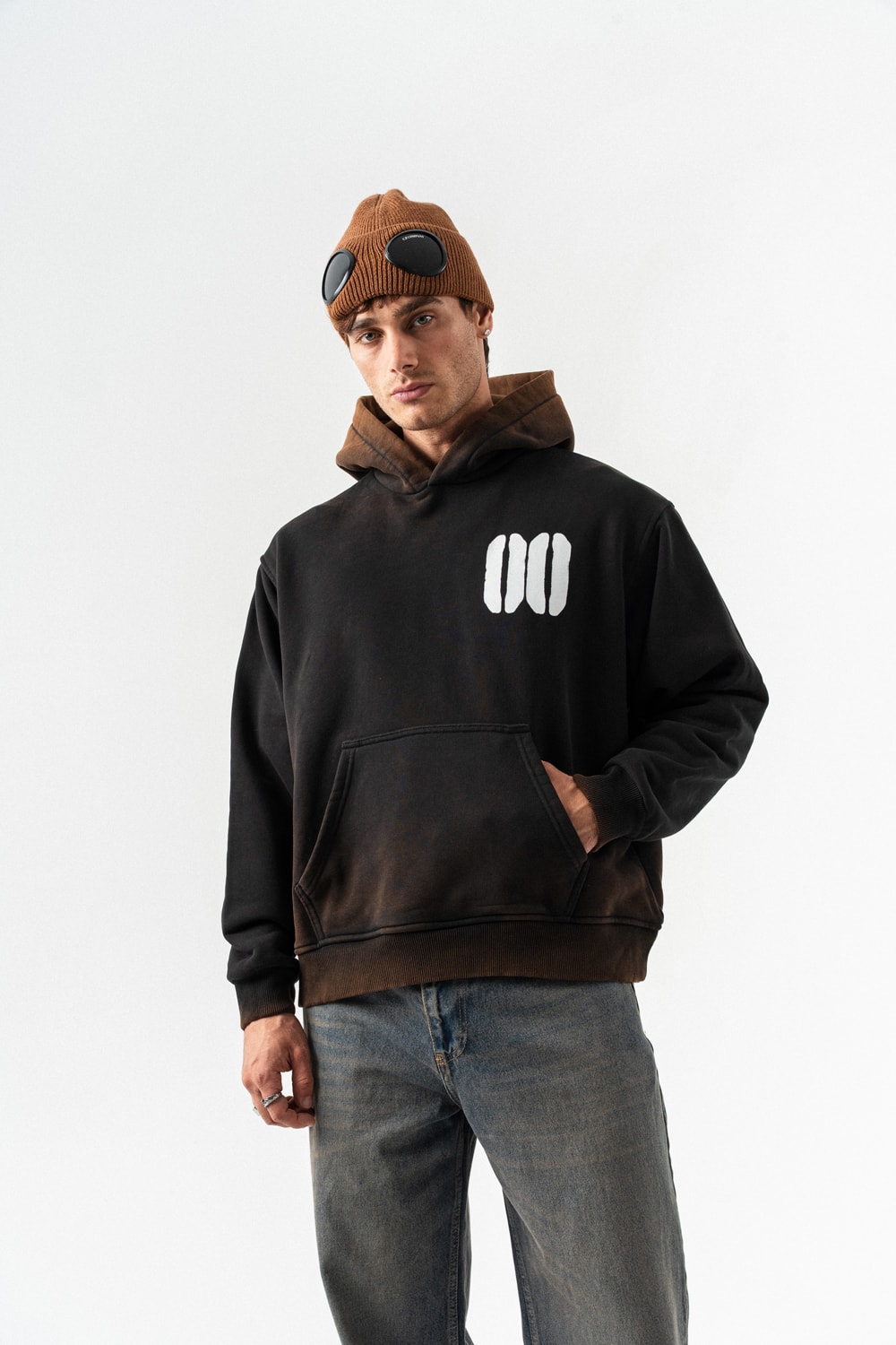 00 Style Yıkamalı Sırt Baskı Sweatshirt Hoodie