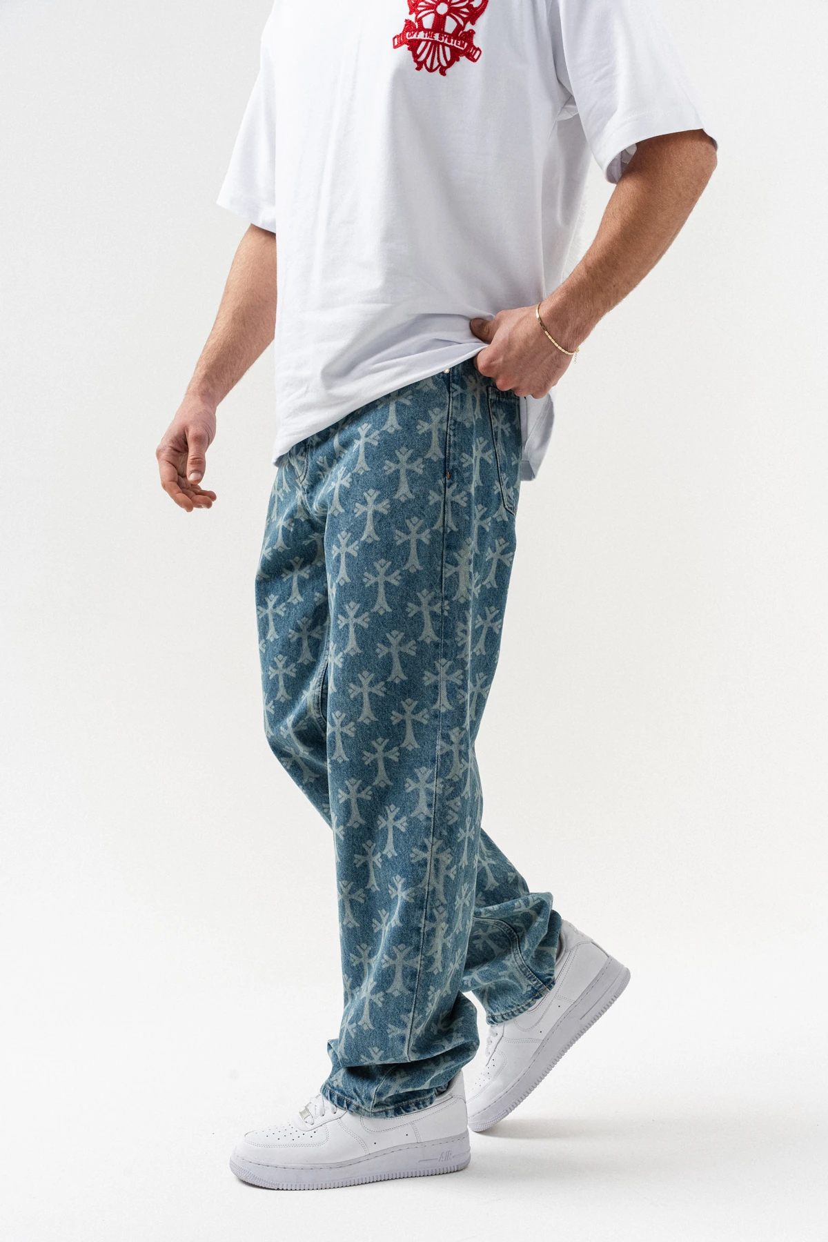 Crossfire Pattern Baggy Jean Pantolon - Gangown