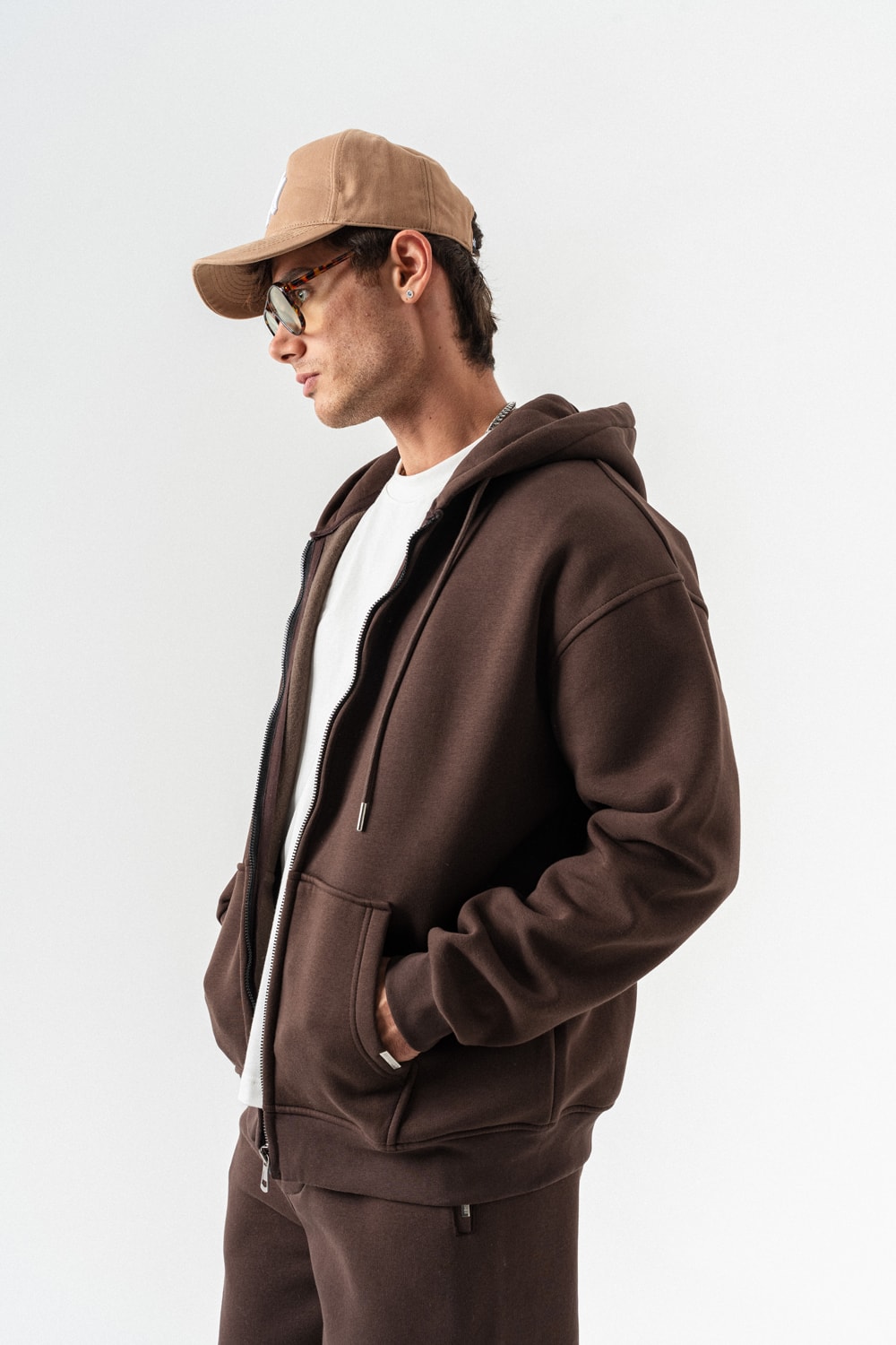 Brickstorm Fermuarlı Hoodie ve Baggy Eşofman Takımı - Kahverengi