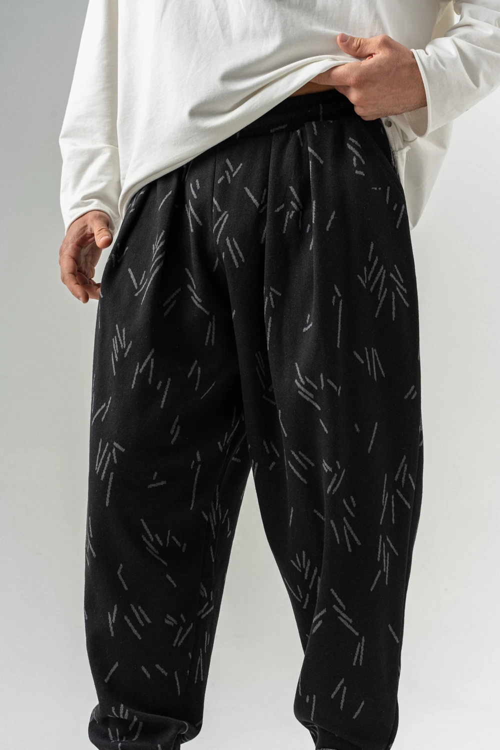 Splinter Bel ve Paça Lastikli Pileli Şalvar