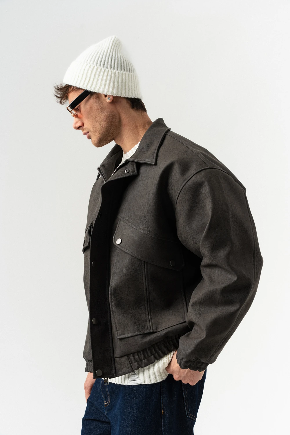 Urban Pocket Fermuar ve Cep Detaylı Deri Mont