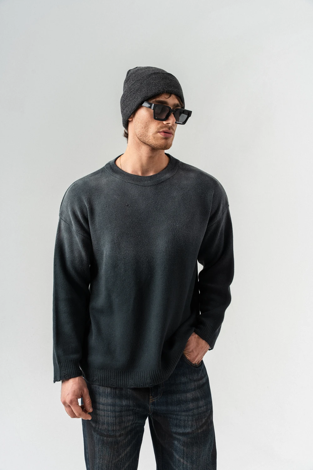 Grimshade Eskitme Detaylı Bisiklet Yaka Triko Kazak