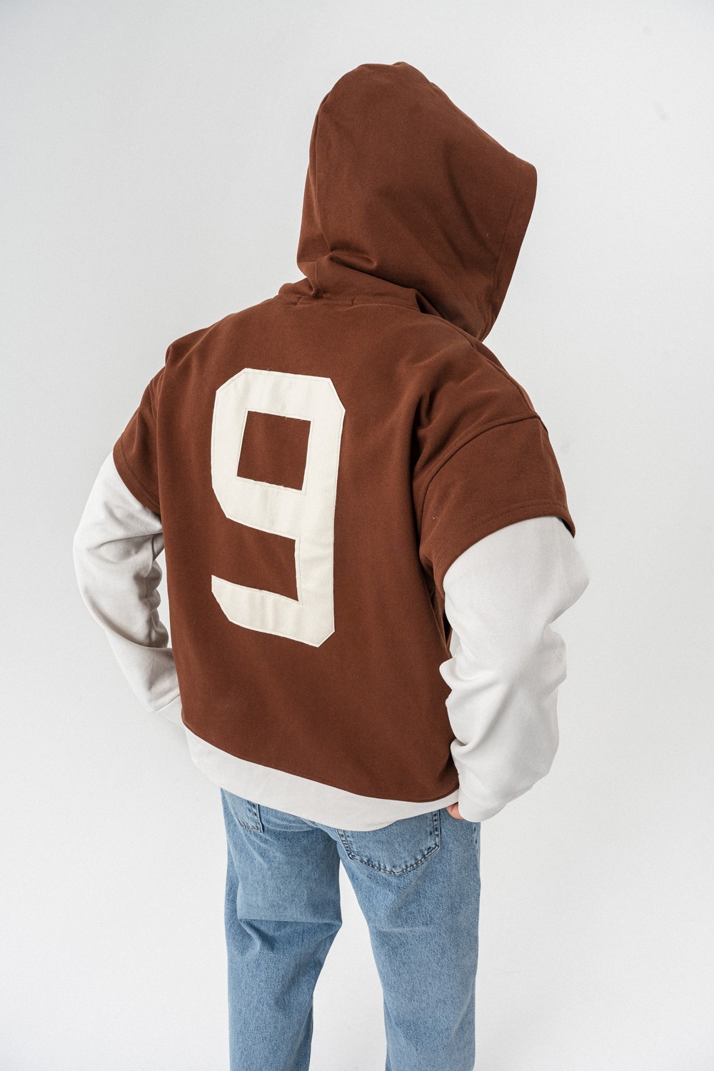 Patriot 9 Premium Deri Detay Fermuarlı Sweatshirt Hoodie - Kahverengi