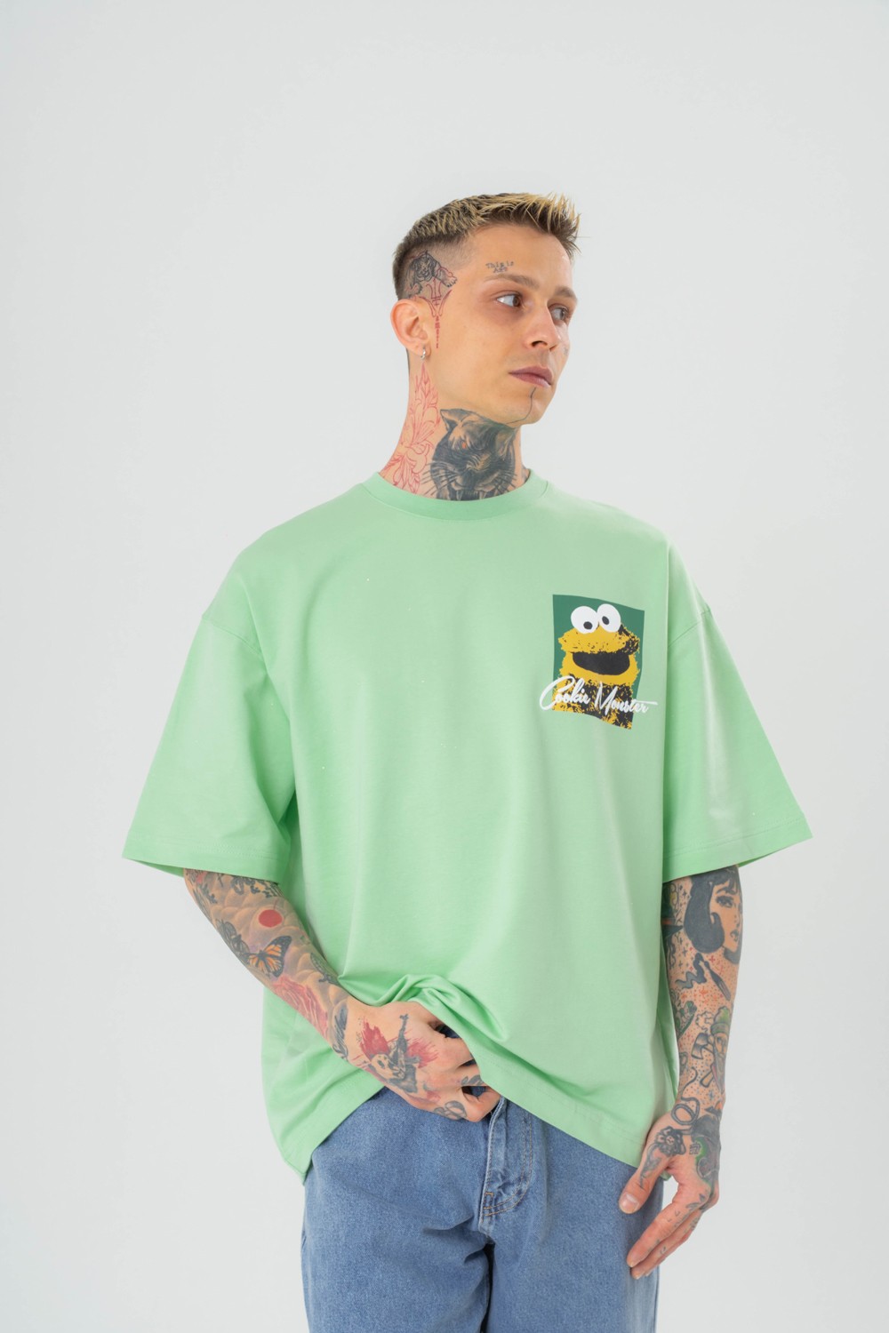 Cookie Monster Kabartma Detaylı Oversize T-shirt