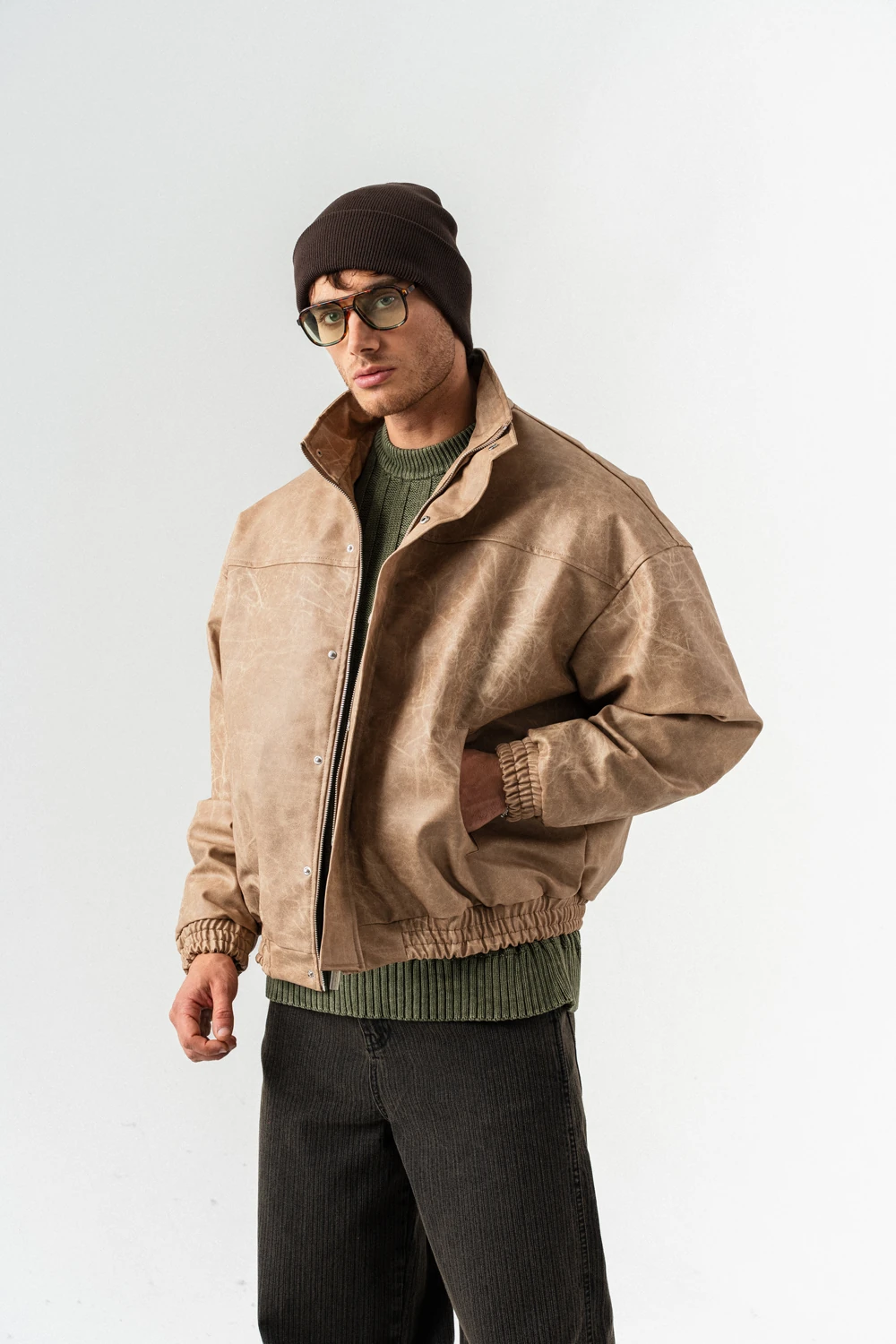 Overrun Fermuar ve Kapamalı Deri Mont