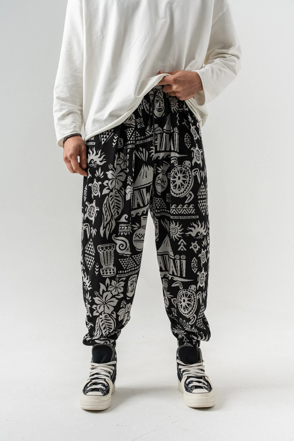 Hawaii Bel ve Paça Lastikli Pileli Şalvar