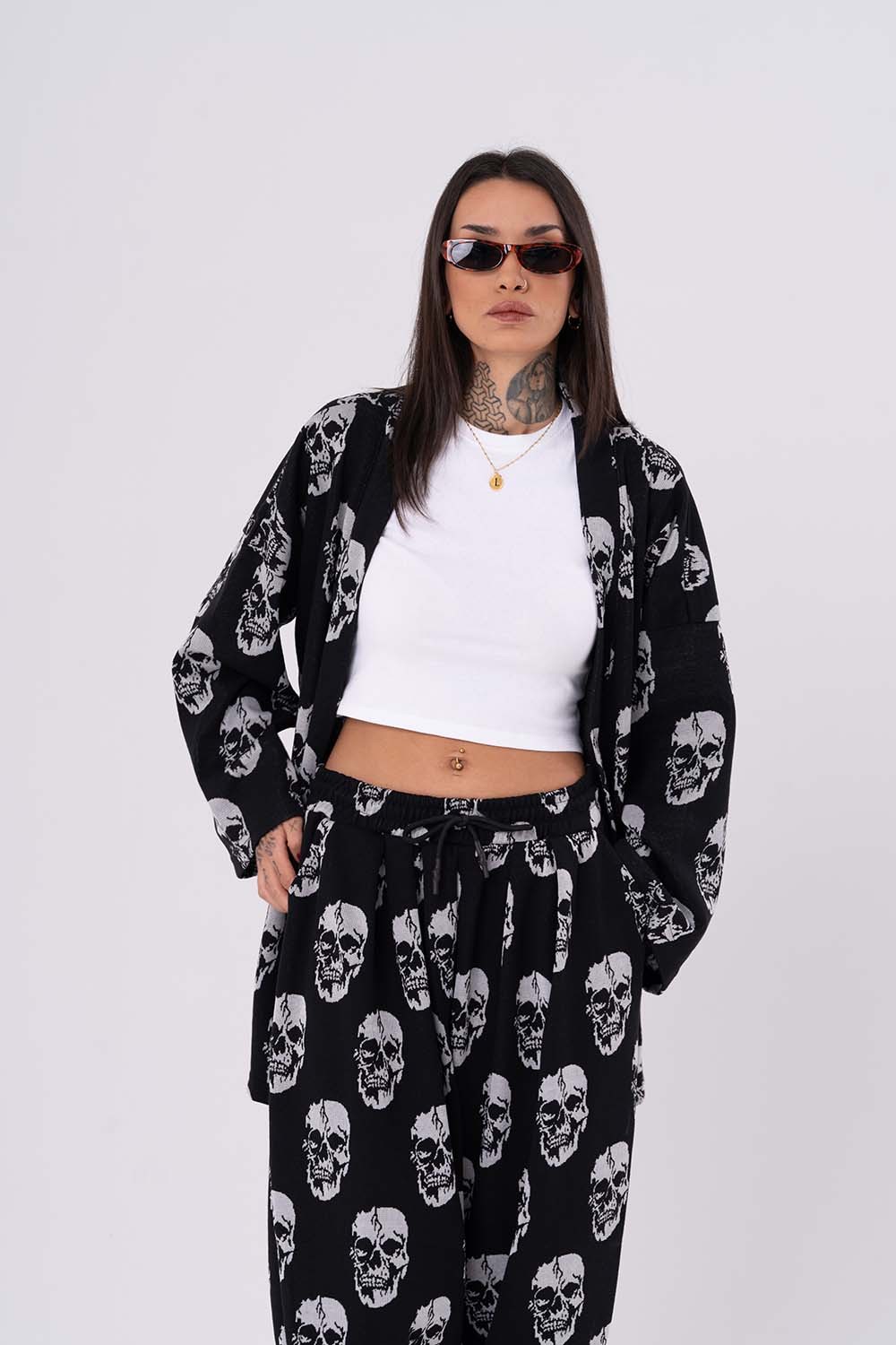 Skull Desenli Kimono Hırka