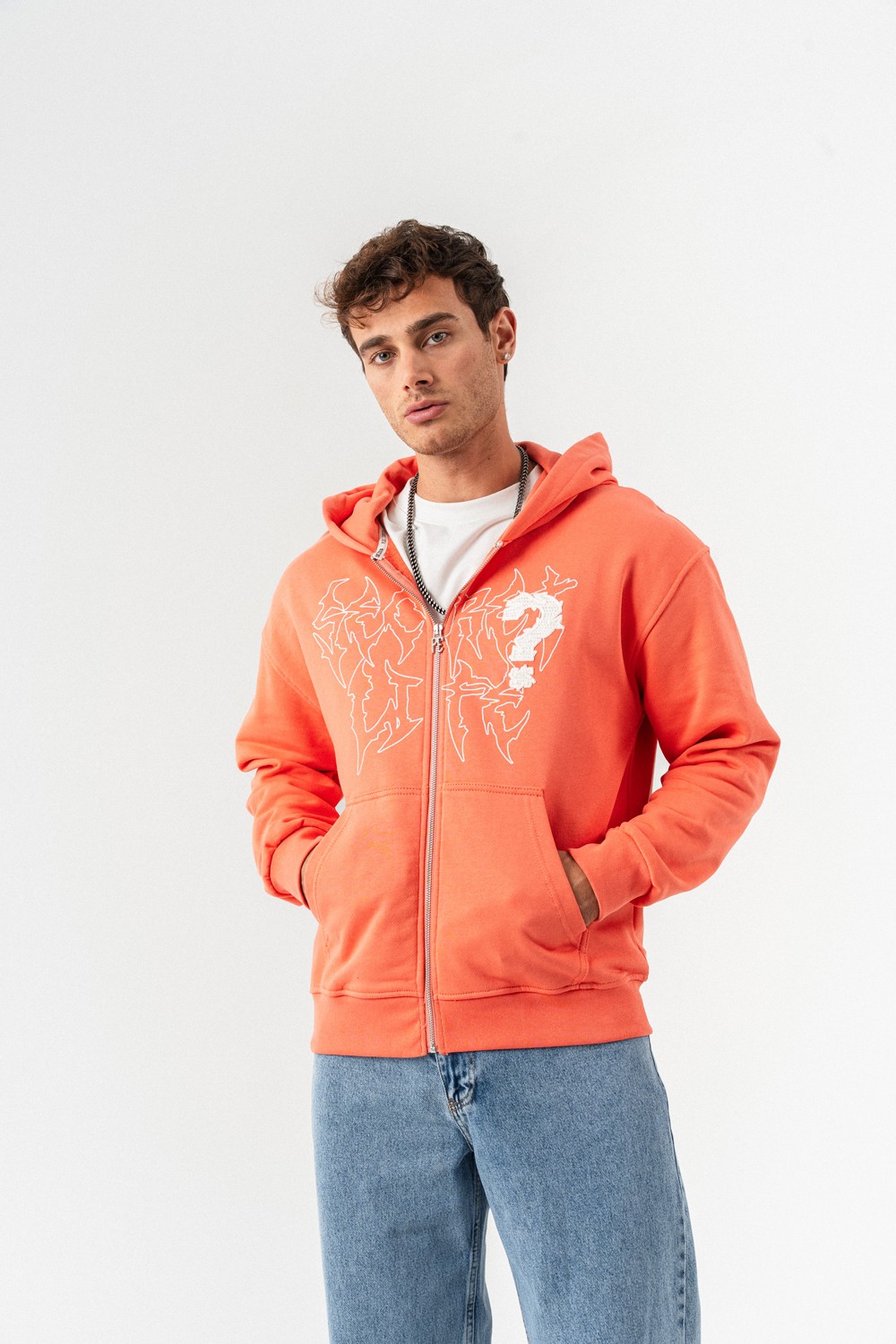 Micdrop Kabartma Baskı Fermuarlı Sweatshirt Hoodie