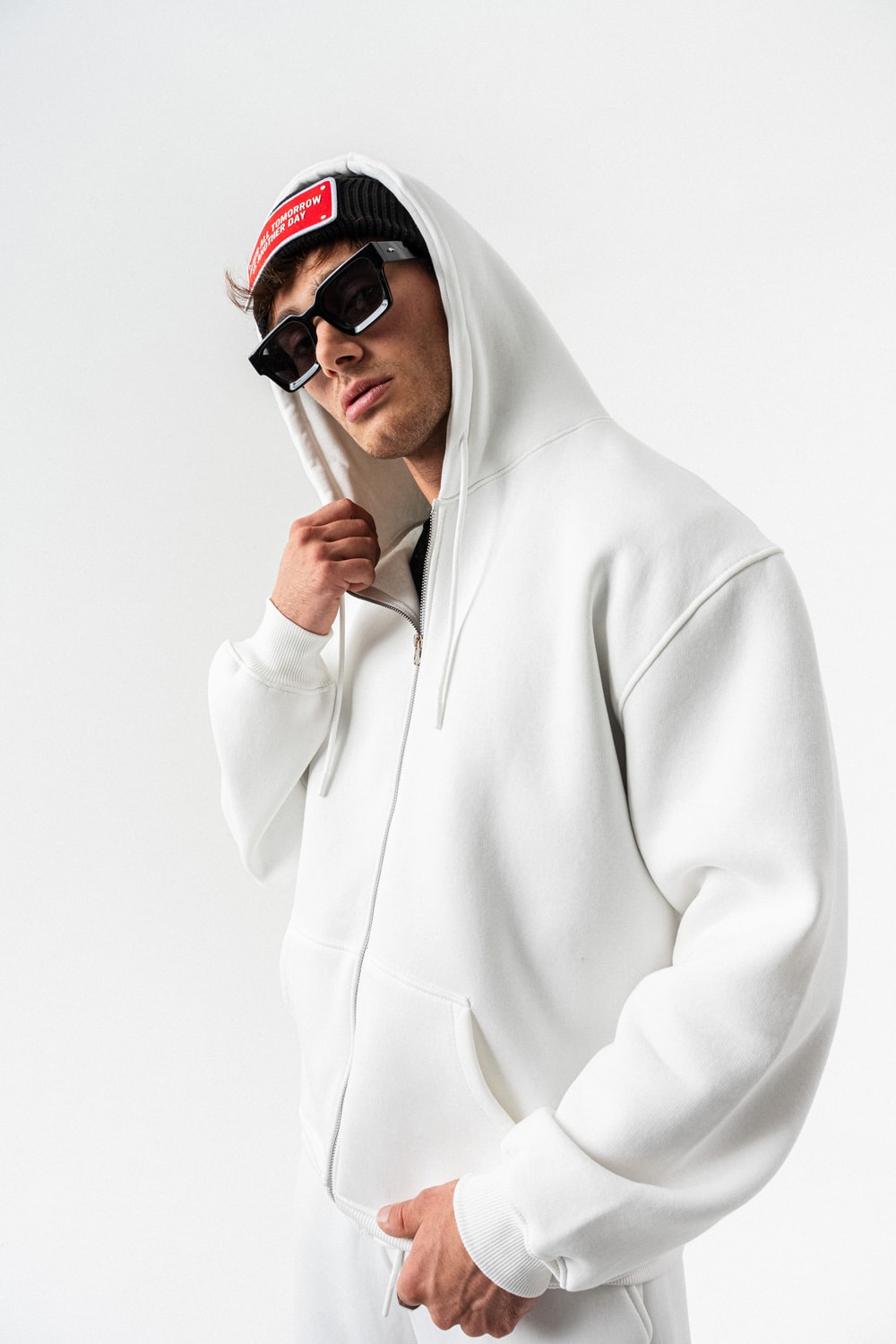 Fynor Fermuarlı Sweatshirt Hoodie ve Jogger Eşofman Takımı - Ekru