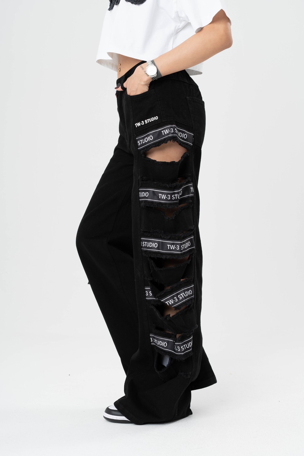 Wild Hype Kesik Detaylı Jean Baggy Kadın Pantolon