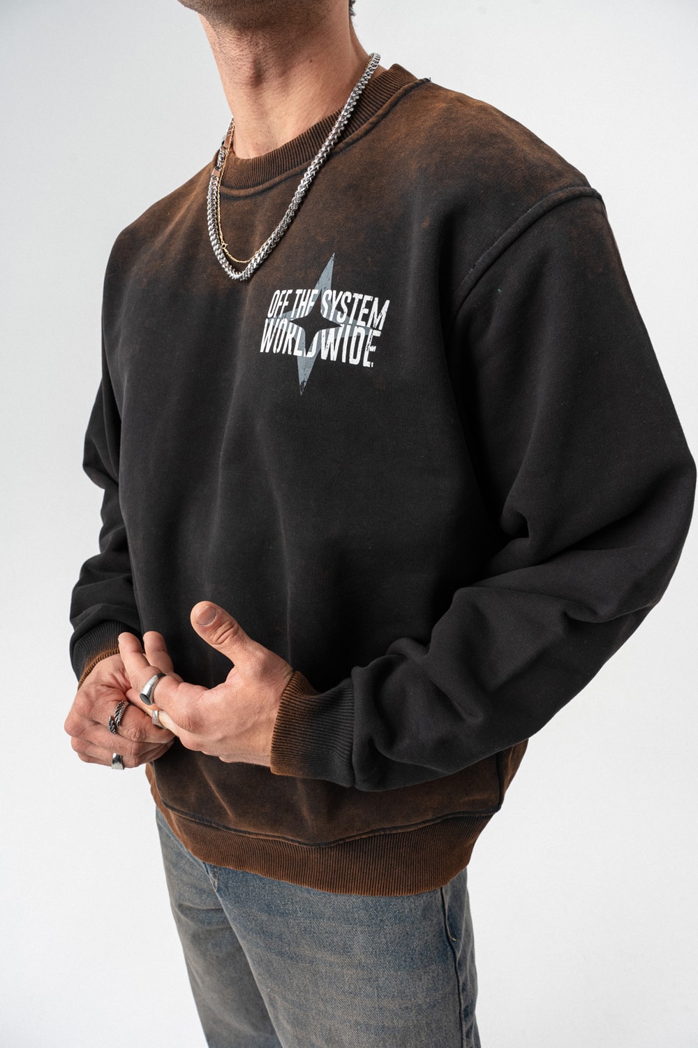 Worldwide Yıkamalı Bisiklet Yaka Sweatshirt