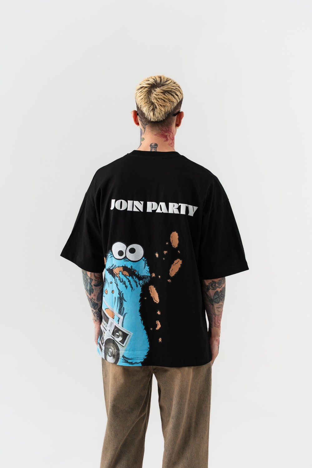 Join Party Sırt Baskılı Oversize T-shirt - Siyah