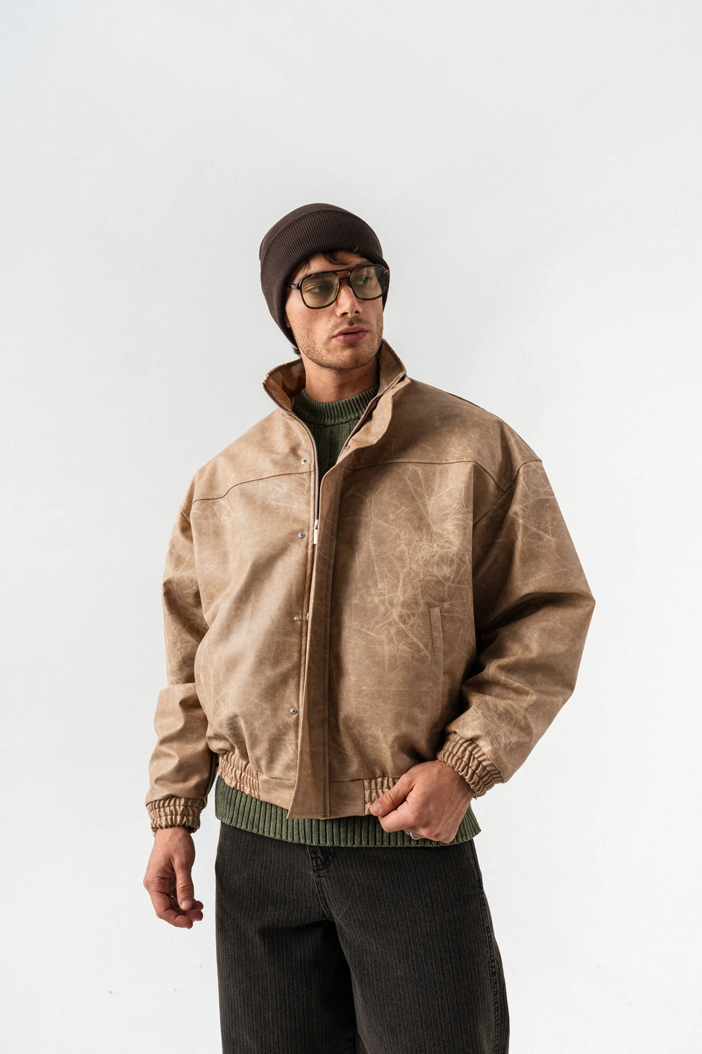 Overrun Fermuar ve Kapamalı Deri Mont