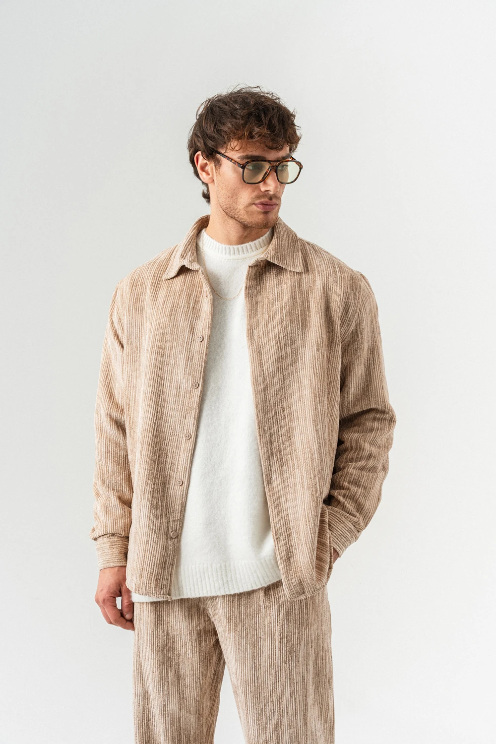 Vantedge Kadife Gömlek - Bej