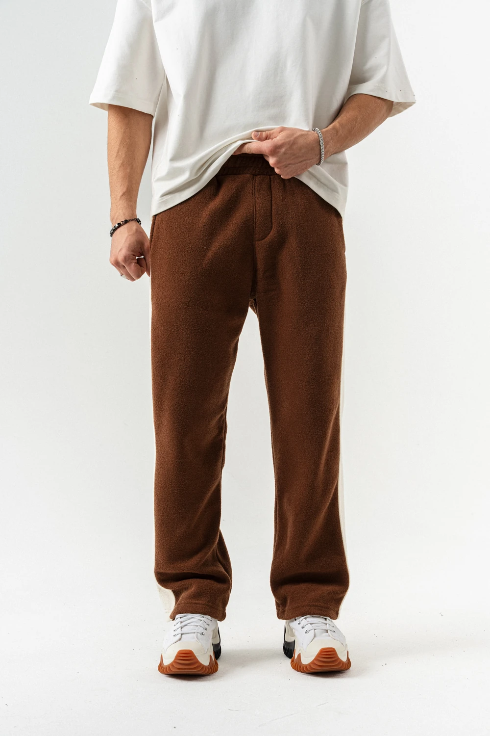 Nova Havlu Kumaş Fermuarlı Sweatshirt Hoodie Eşofman Takımı - Kahverengi