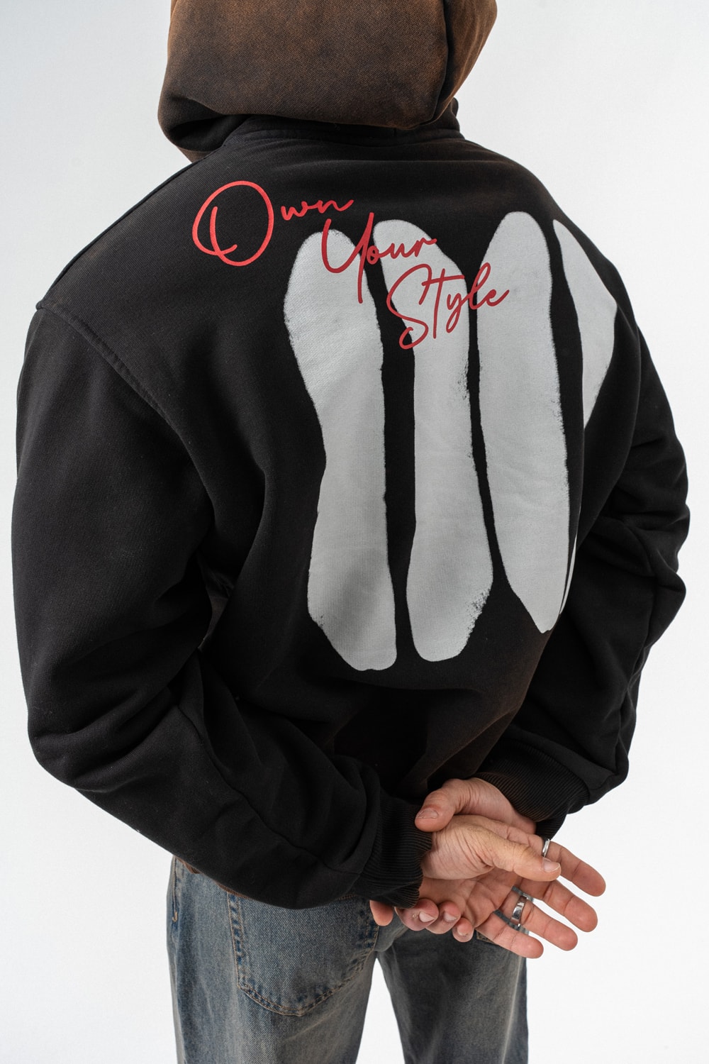 00 Style Yıkamalı Sırt Baskı Sweatshirt Hoodie