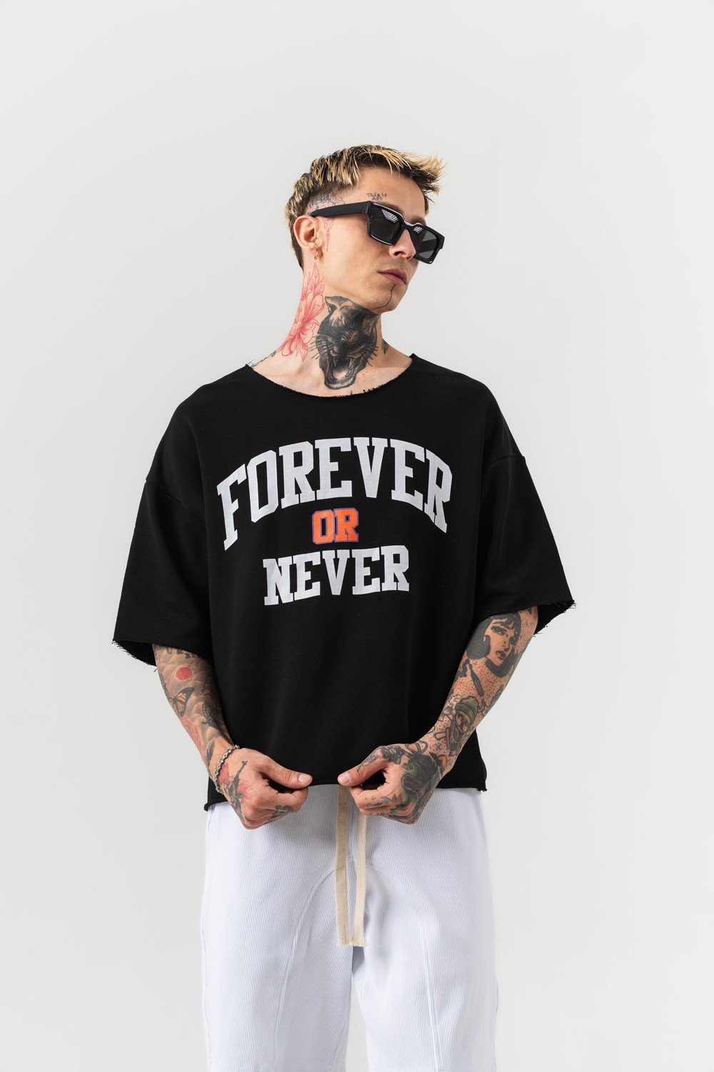 Never Oversize Crop T-shirt - Siyah