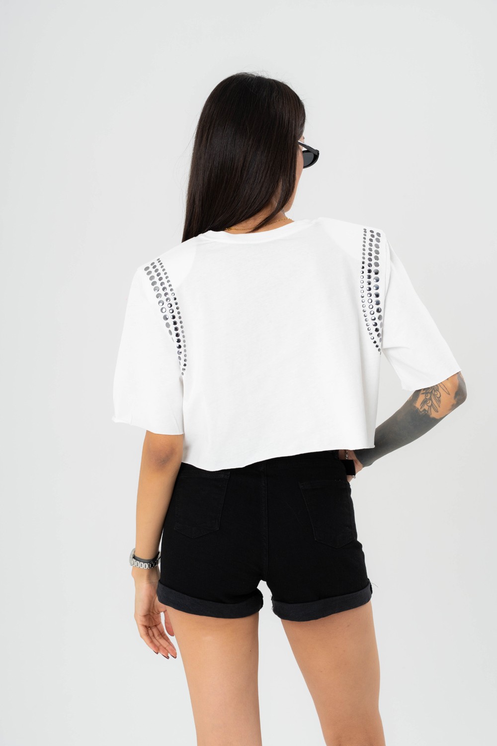Trok Detaylı Crop Kadın T-shirt
