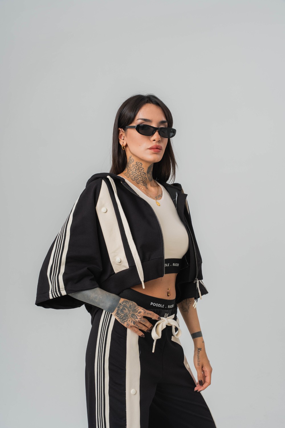 Urban Stripe Crop +  Kapüşonlu Kadın T-shirt 2' li Set