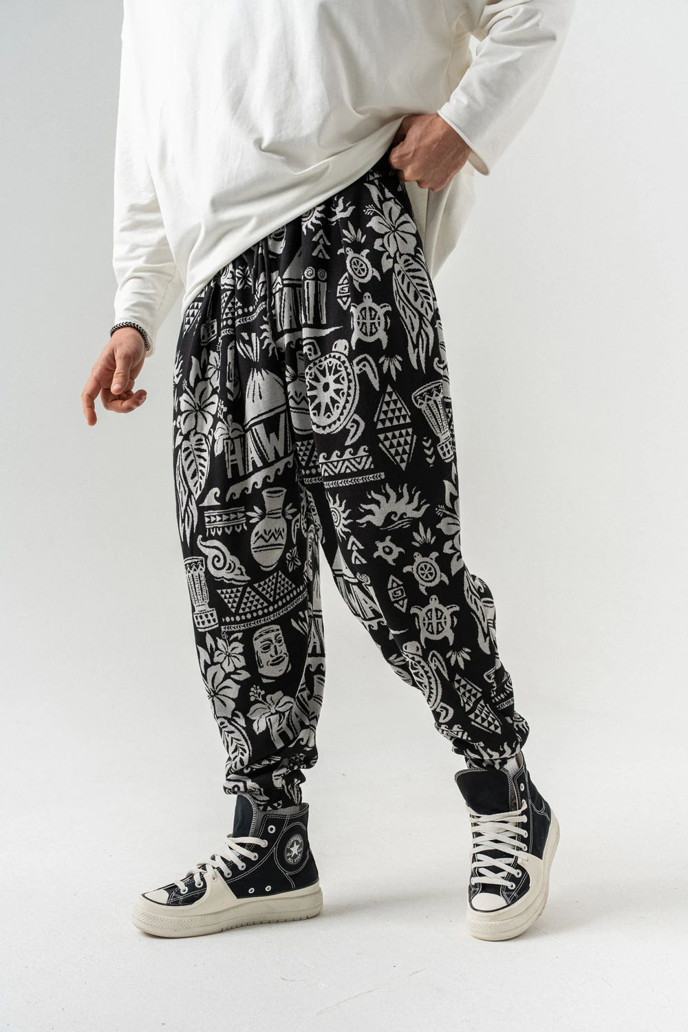 Hawaii Bel ve Paça Lastikli Pileli Şalvar