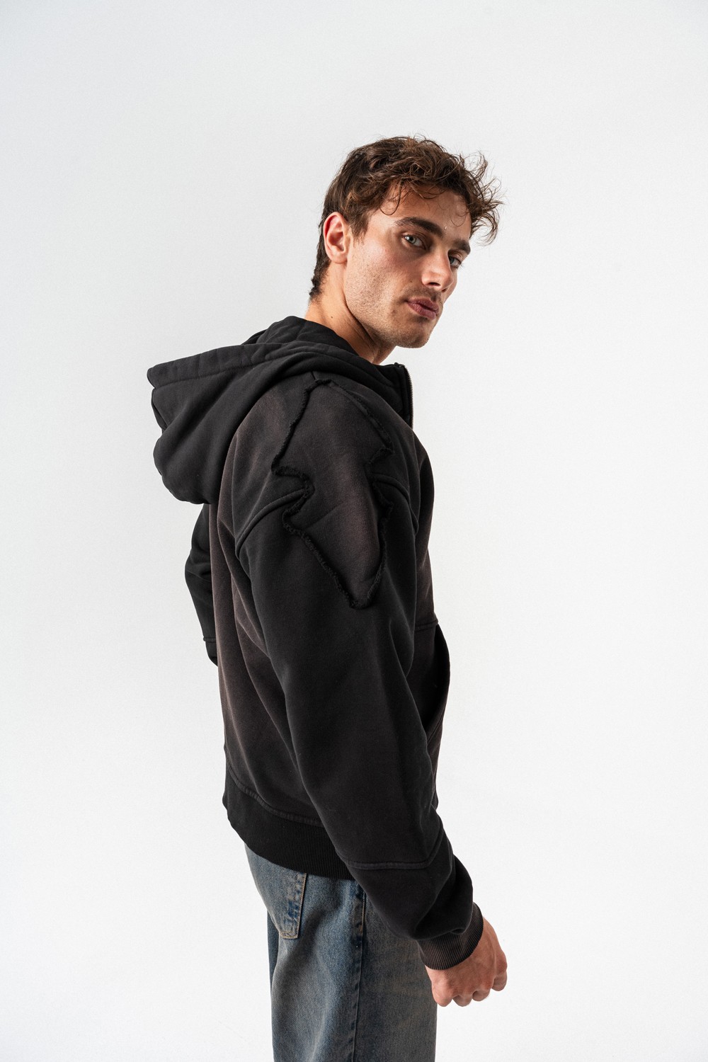 Underrail Yıkamalı Fermuarlı Sweatshirt Hoodie
