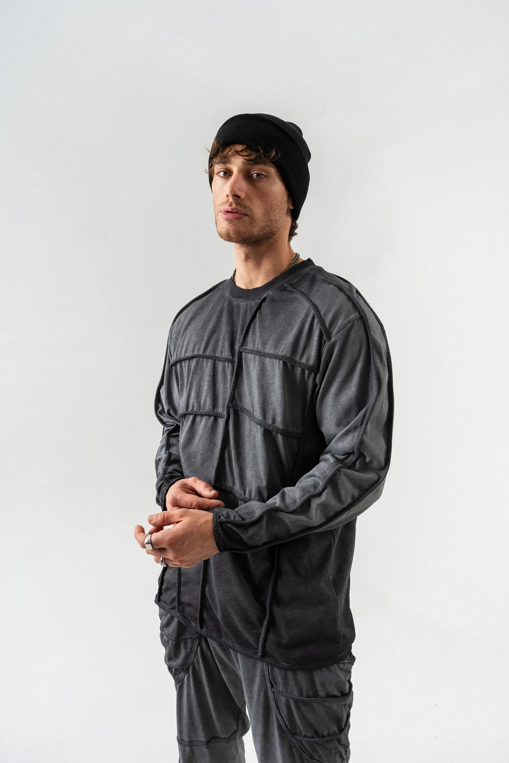 Gravel Street Parça Detaylı Bisiklet Yaka Sweatshirt