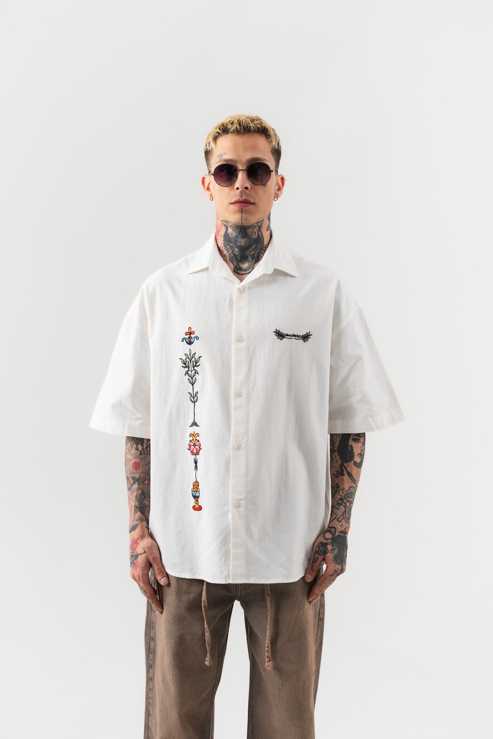 Fallback Nakış Detaylı Oversize Keten Gömlek