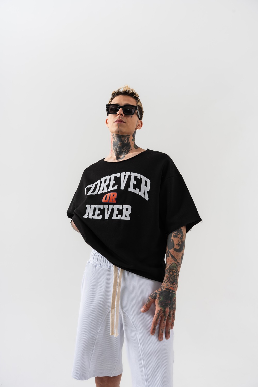Never Oversize Crop T-shirt - Siyah