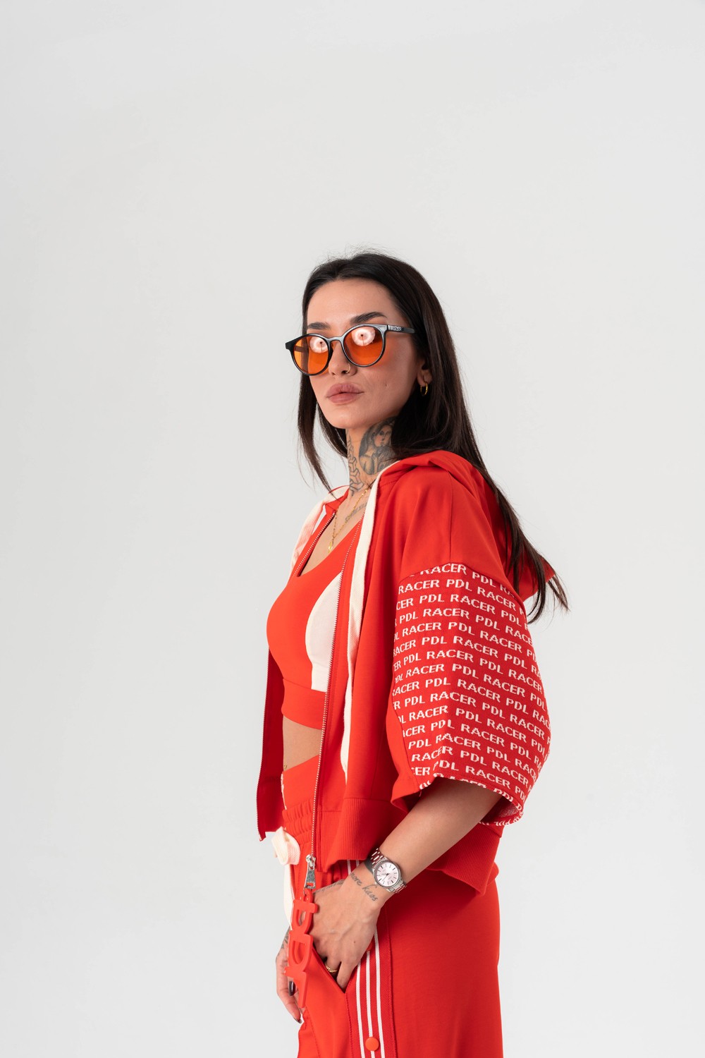 Racer Crop ve Kapüşonlu T-shirt Bir Arada 2'li Set