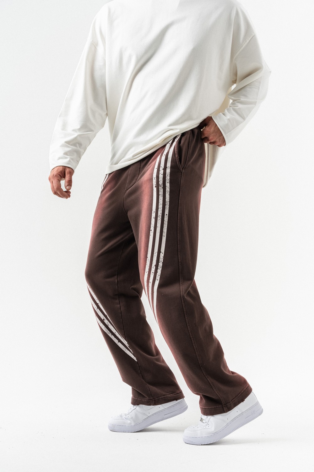 Burgundy Yıkamalı Bel Lastikli Baggy Eşofman