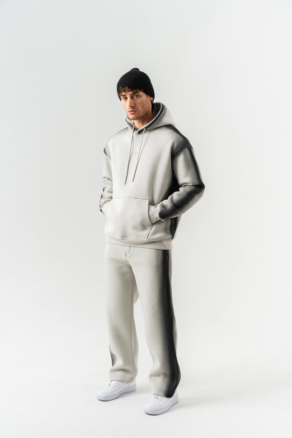 Fadeborn Kapüşonlu Sweatshirt ve Baggy Eşofman Takım - Açık Gri