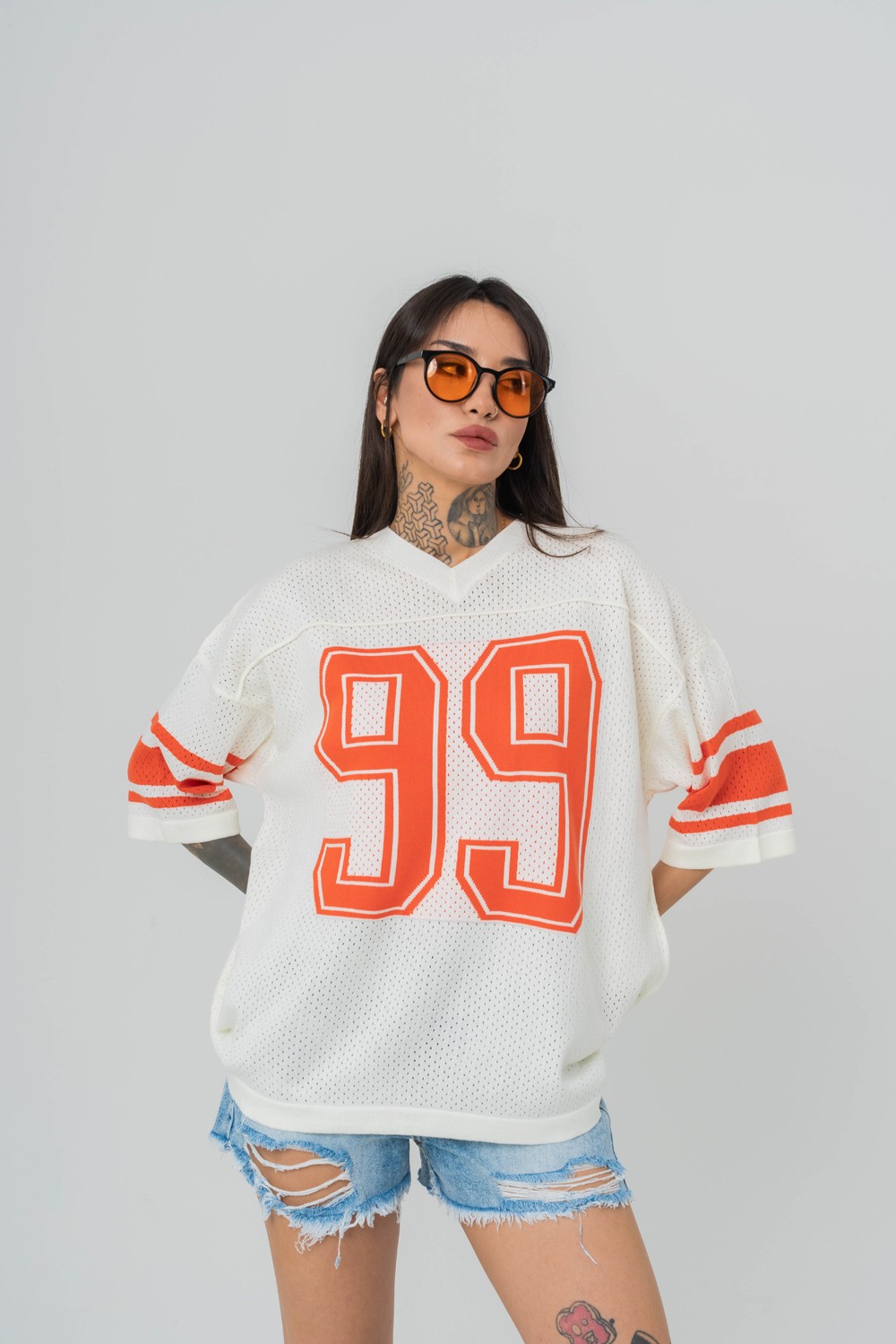 99 Knit Oversize Triko T-shirt - Ekru