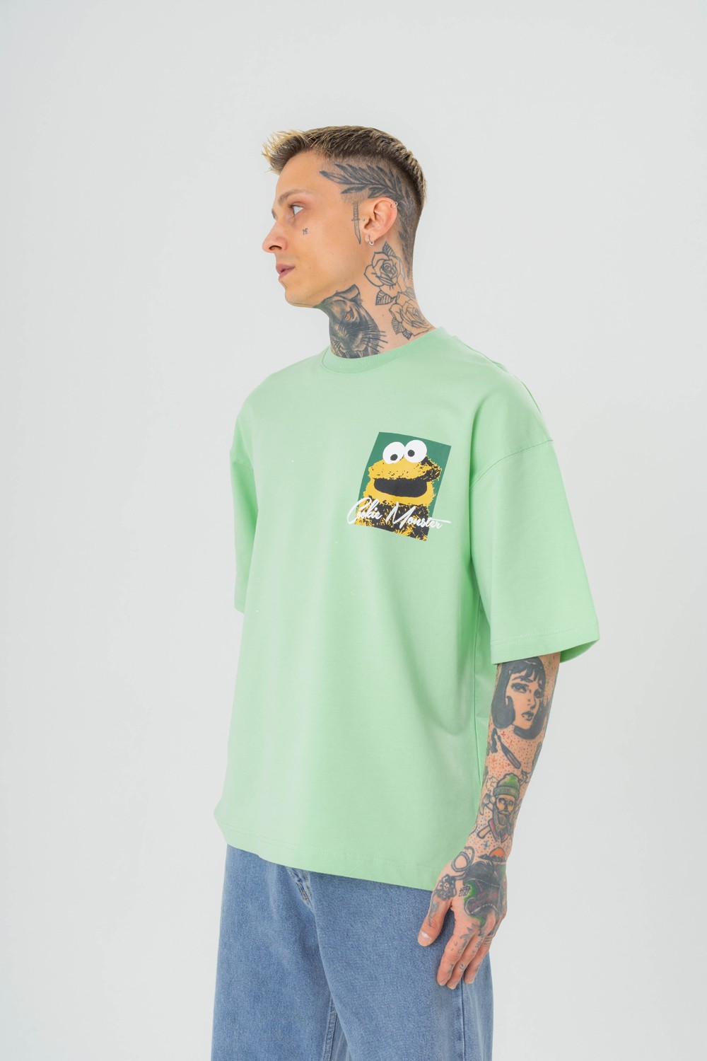 Cookie Monster Kabartma Detaylı Oversize T-shirt