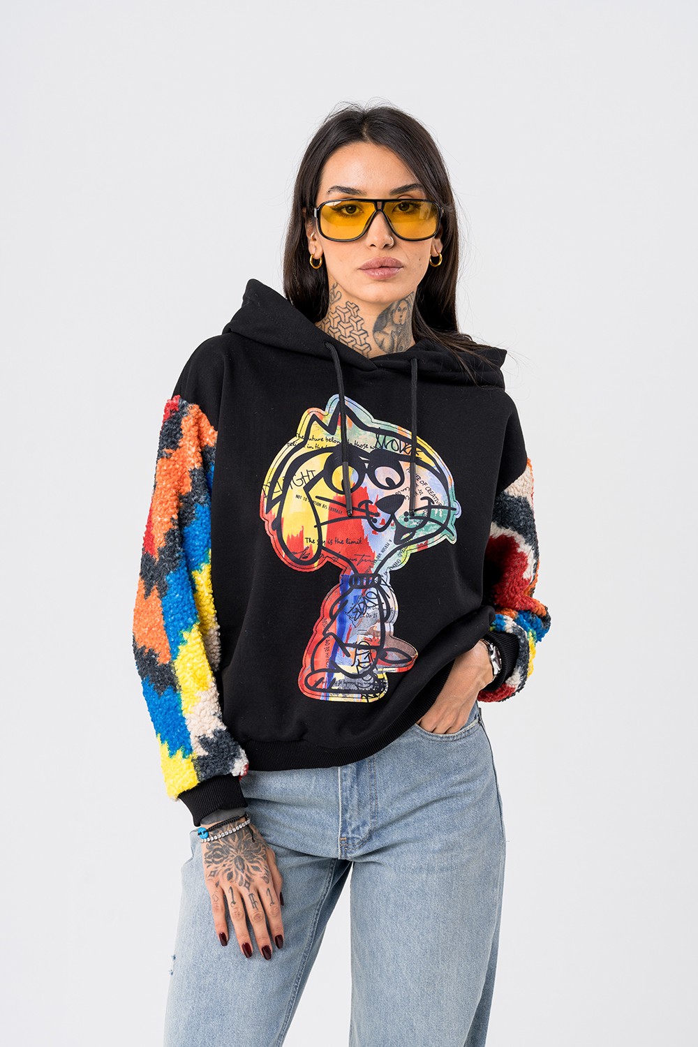 Snoopy Peluş Detaylı Kapüşonlu Kadın Sweatshirt