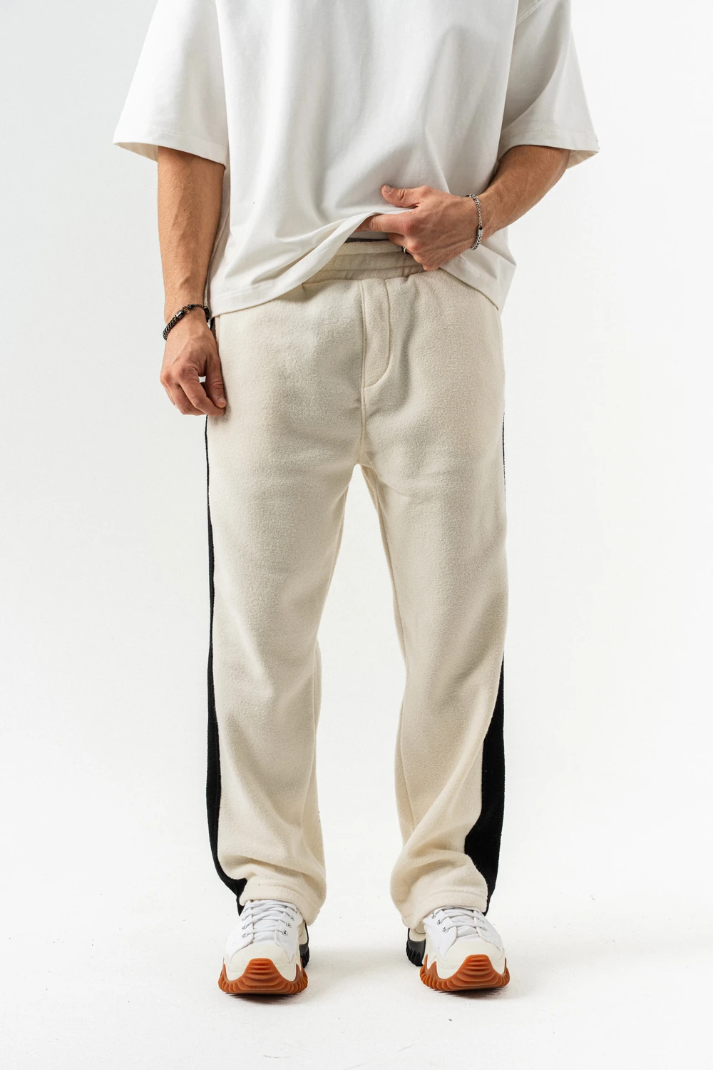 Nova Havlu Kumaş Fermuarlı Sweatshirt Hoodie Eşofman Takımı - Ekru