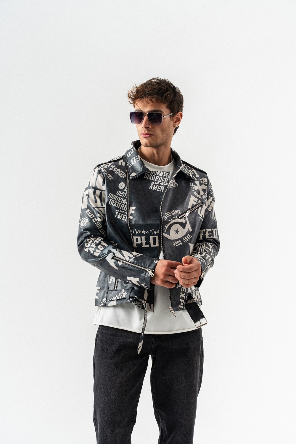 Disthunt Fermuarlı Retro Deri Biker Ceket