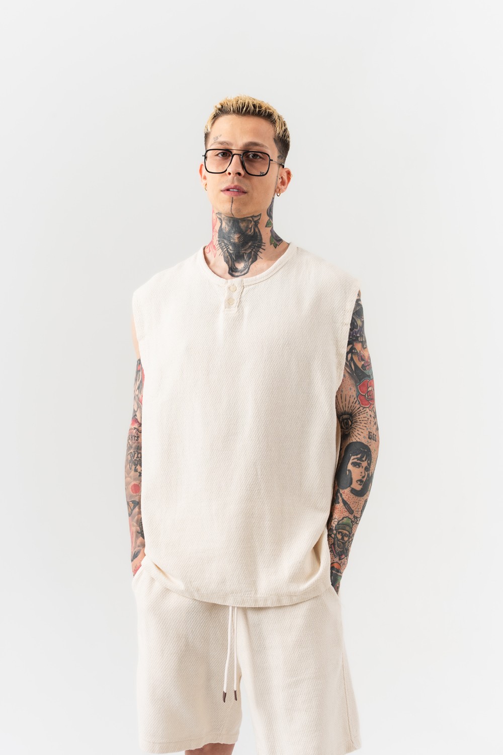 Grime Basic Kolsuz Keten T-shirt