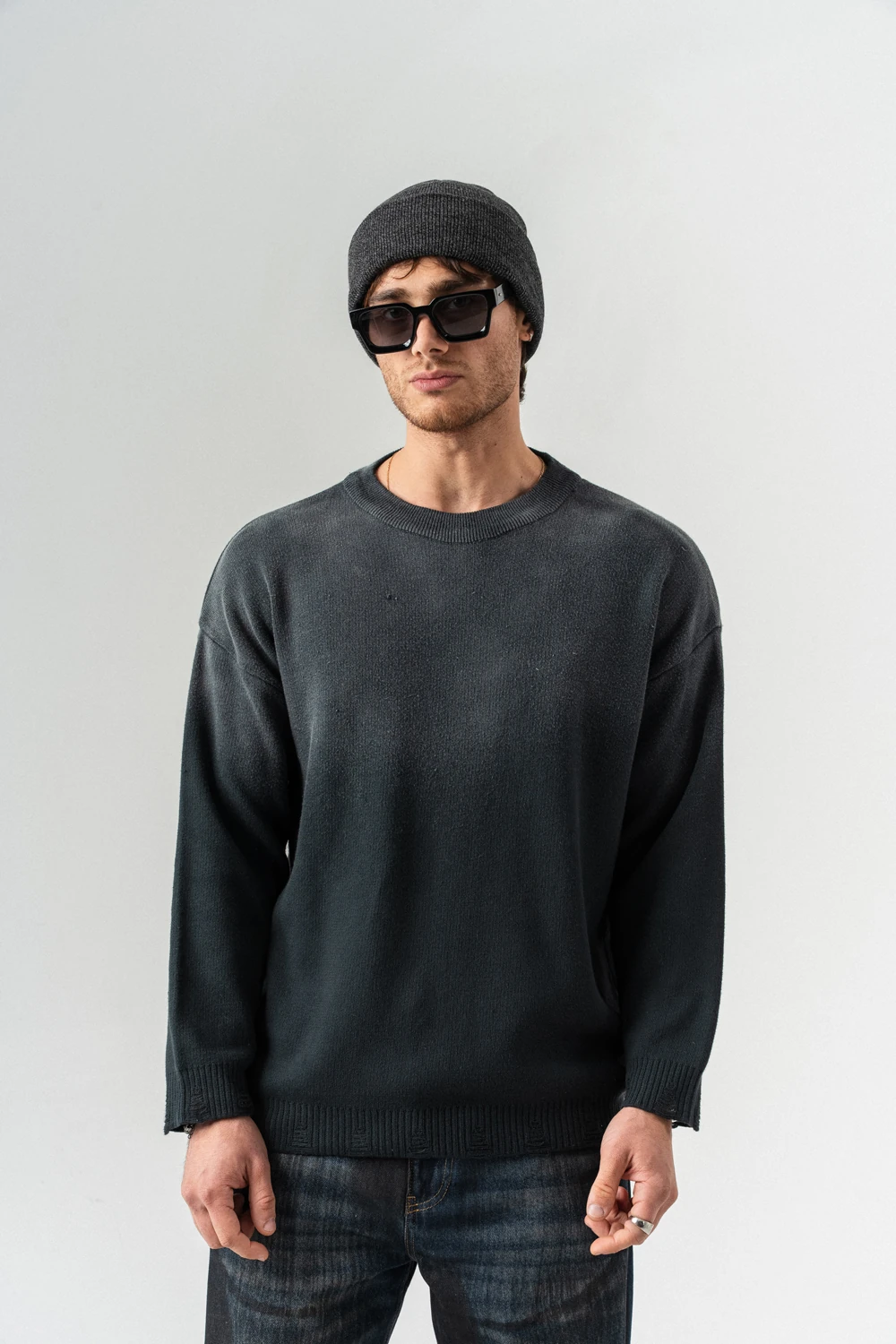 Grimshade Eskitme Detaylı Bisiklet Yaka Triko Kazak