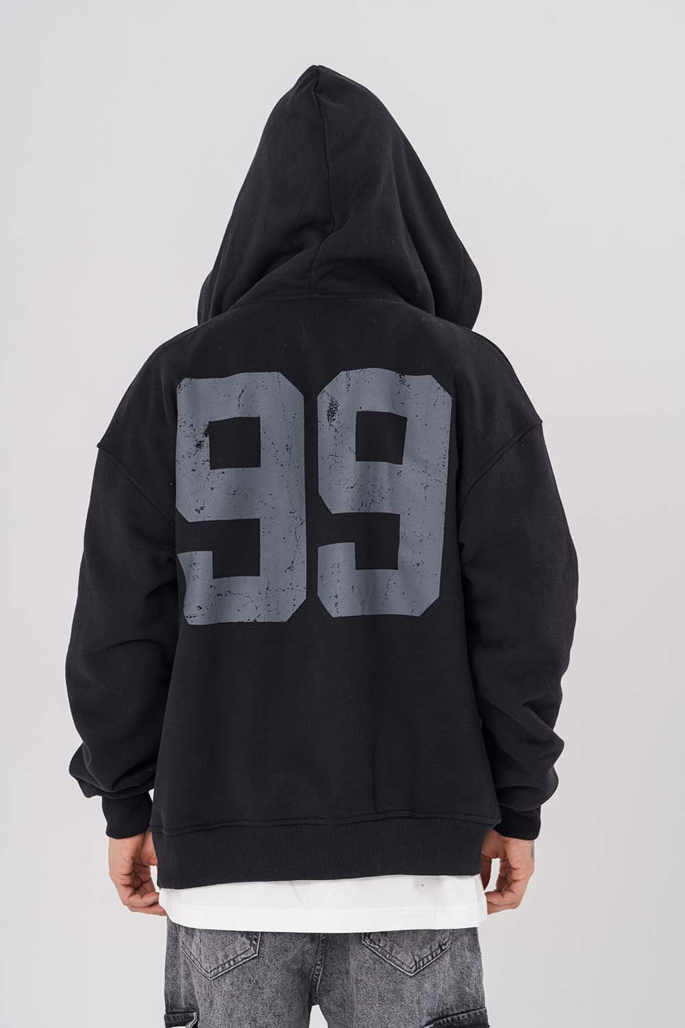 99 Kabartma Detay Fermuarlı Gramajlı Kapüşonlu Sweatshirt