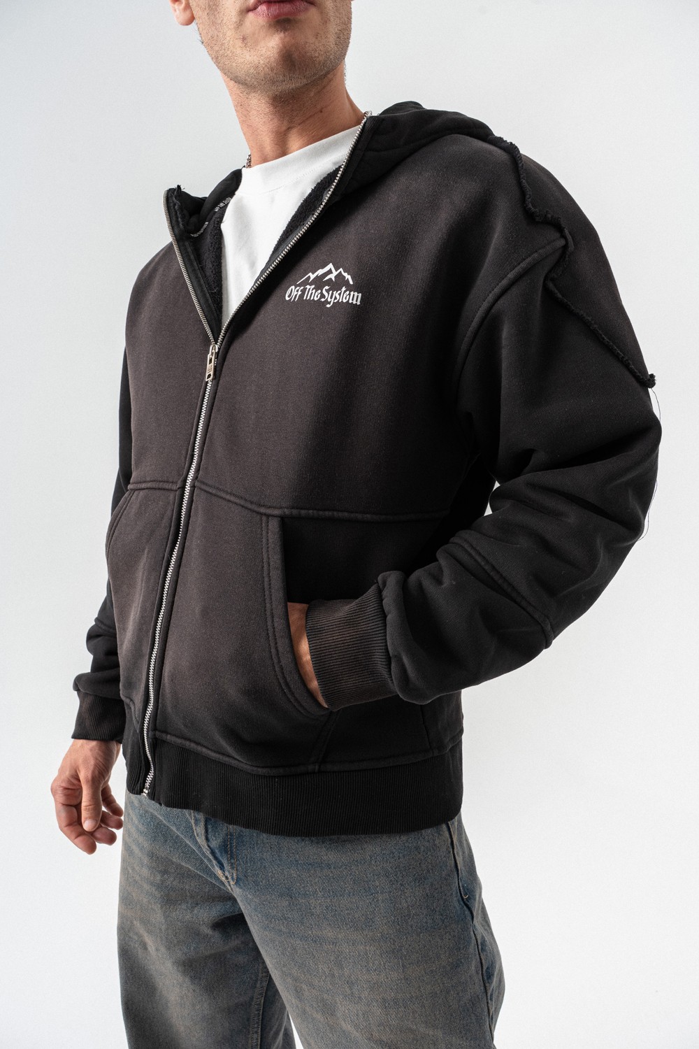 Underrail Yıkamalı Fermuarlı Sweatshirt Hoodie