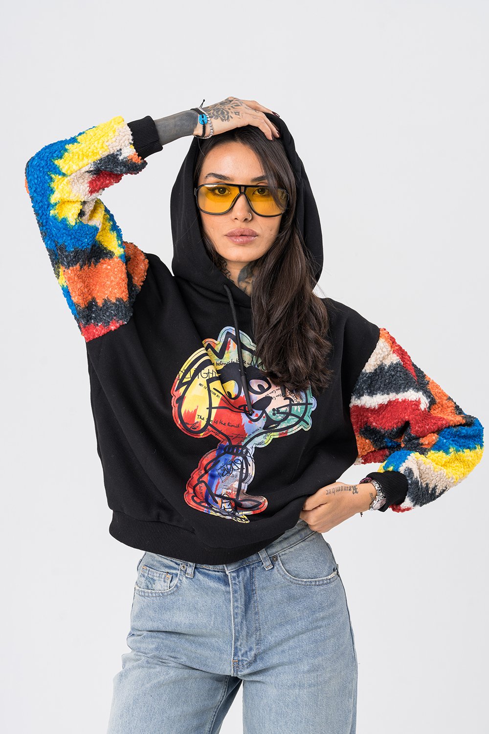 Snoopy Peluş Detaylı Kapüşonlu Kadın Sweatshirt