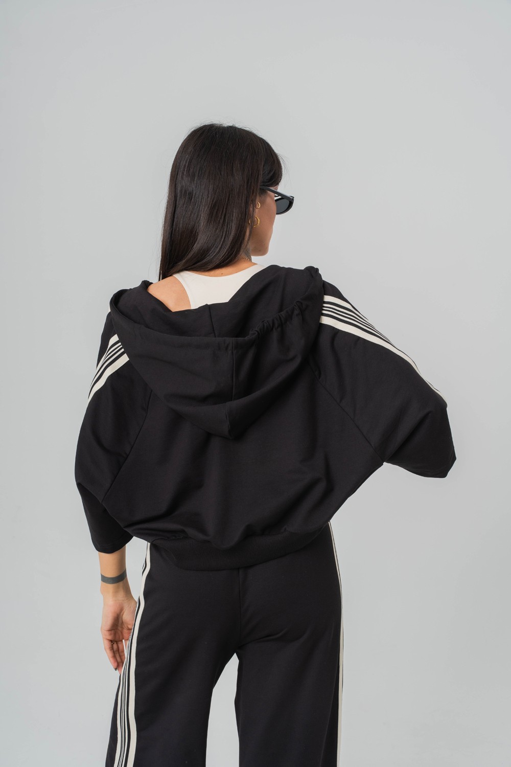 Urban Stripe Crop +  Kapüşonlu Kadın T-shirt 2' li Set
